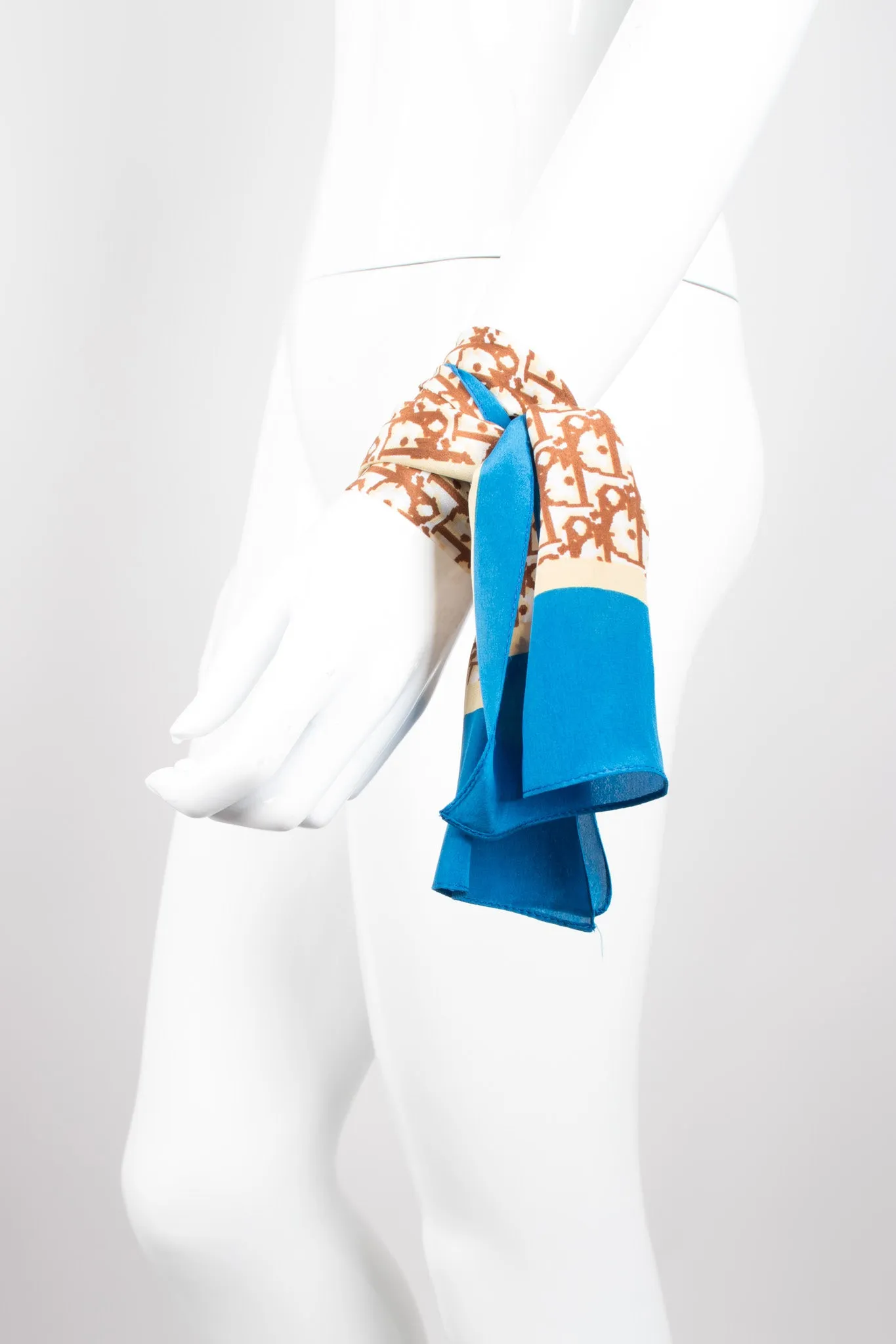 Monogram Print Tan Skinny Scarf