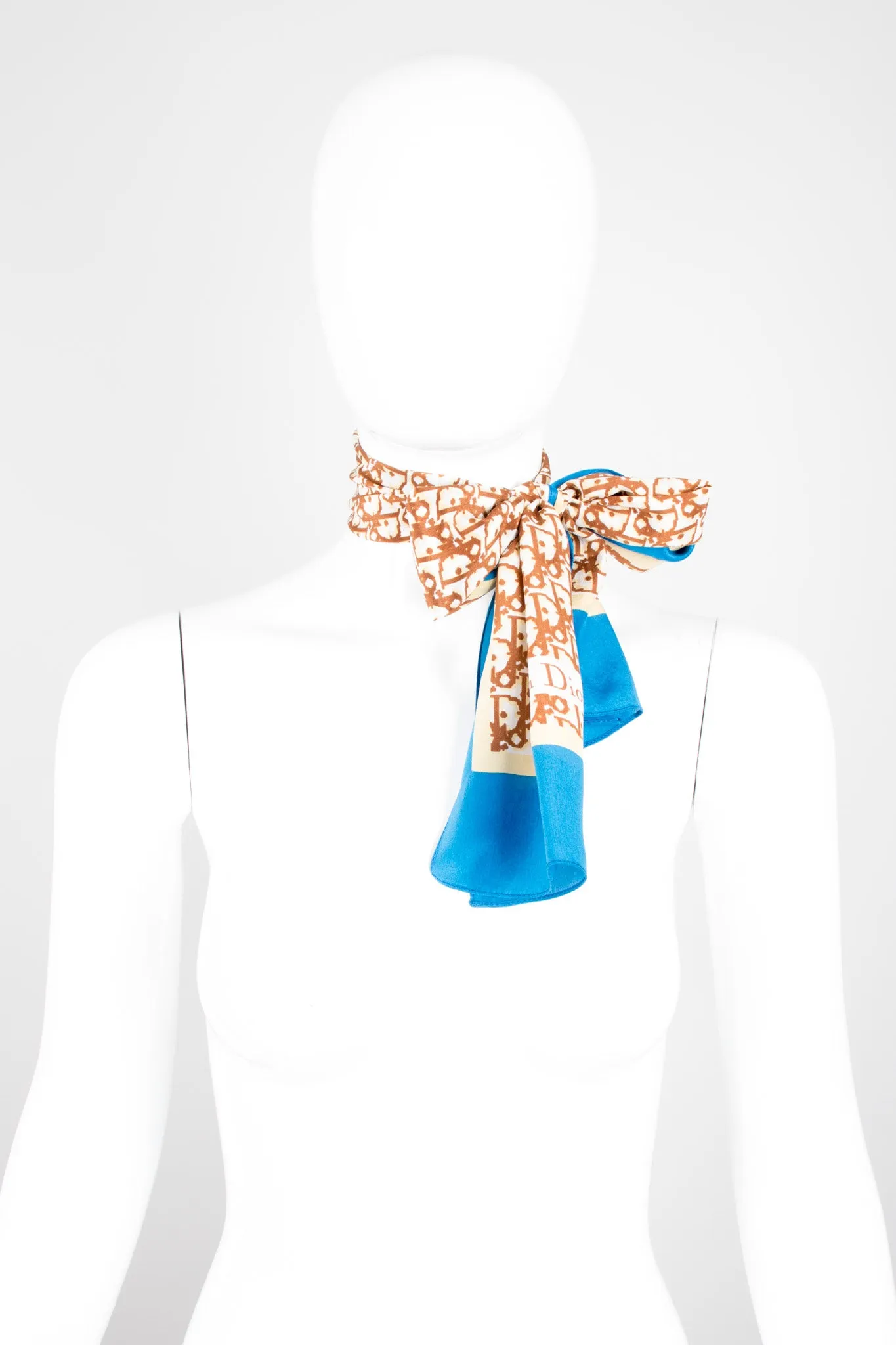 Monogram Print Tan Skinny Scarf