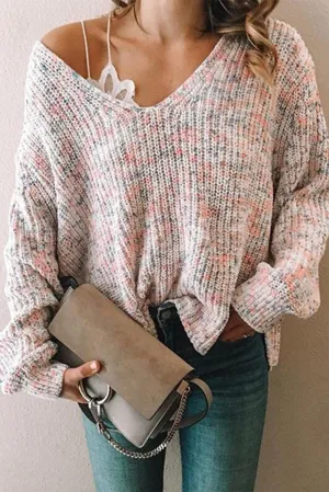 Multicolor Long Sleeve V-Neck Casual Sweater