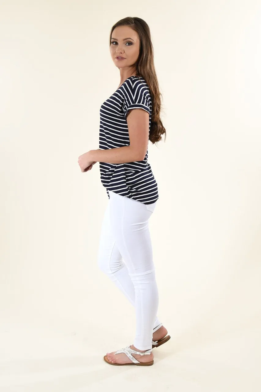 Navy Striped V-Neck Knot Top