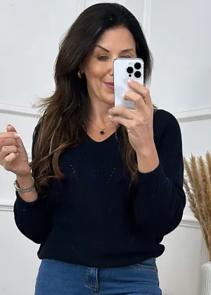 Nia Navy Chevron Knit Jumper