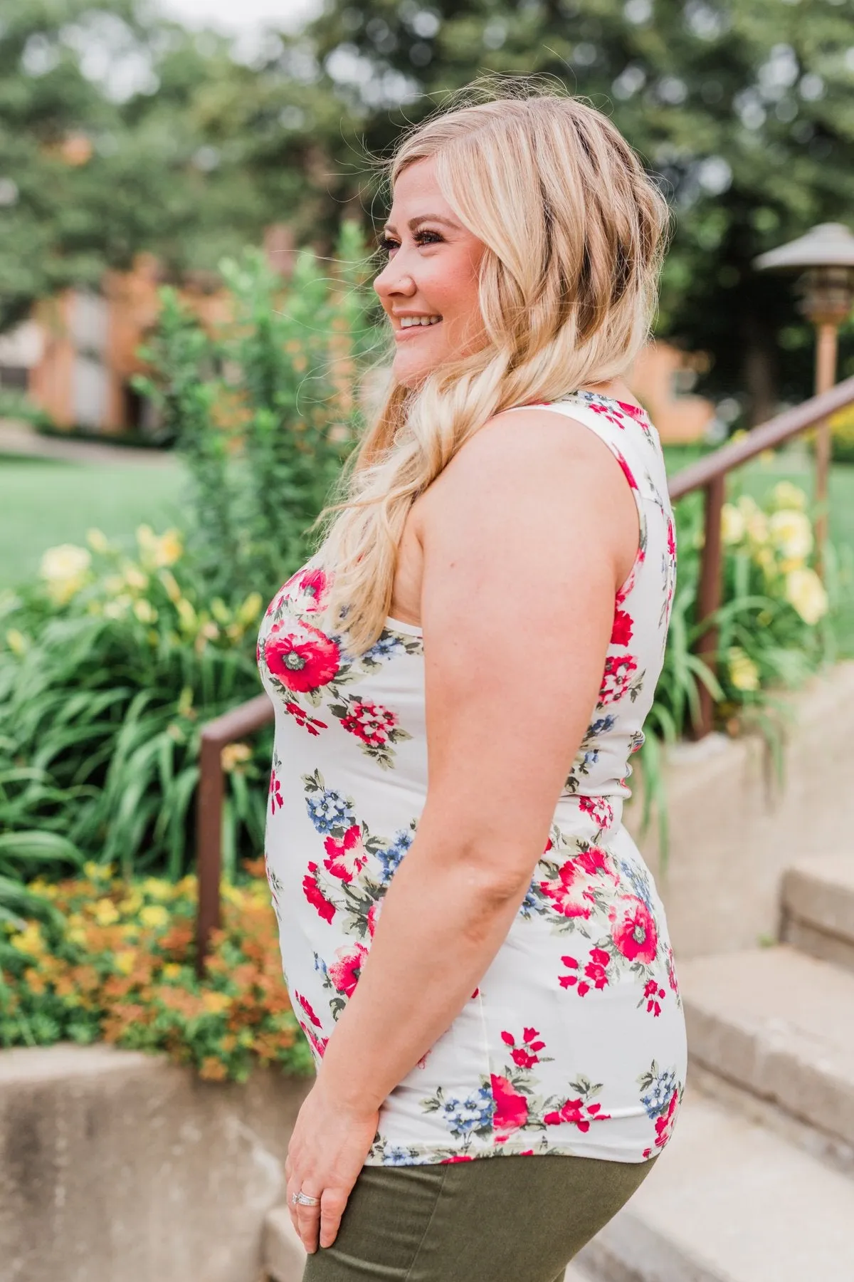 Not Giving Up Floral Tank Top- Ivory