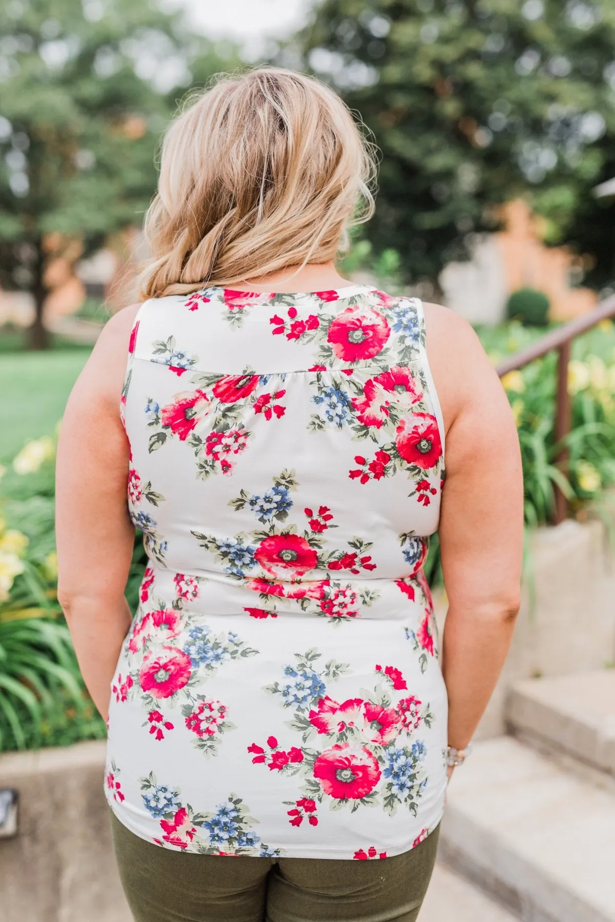 Not Giving Up Floral Tank Top- Ivory