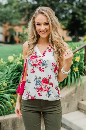 Not Giving Up Floral Tank Top- Ivory