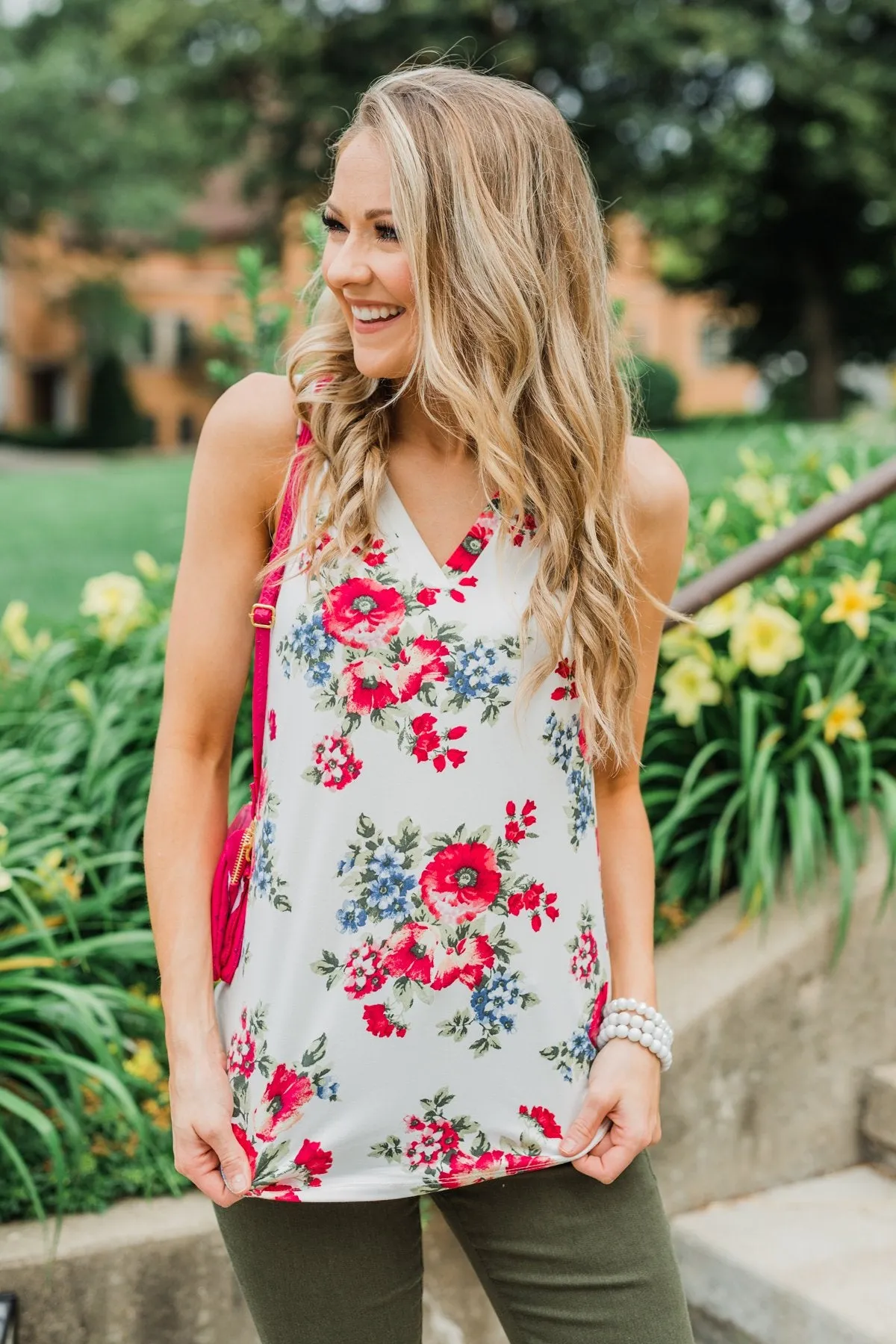 Not Giving Up Floral Tank Top- Ivory