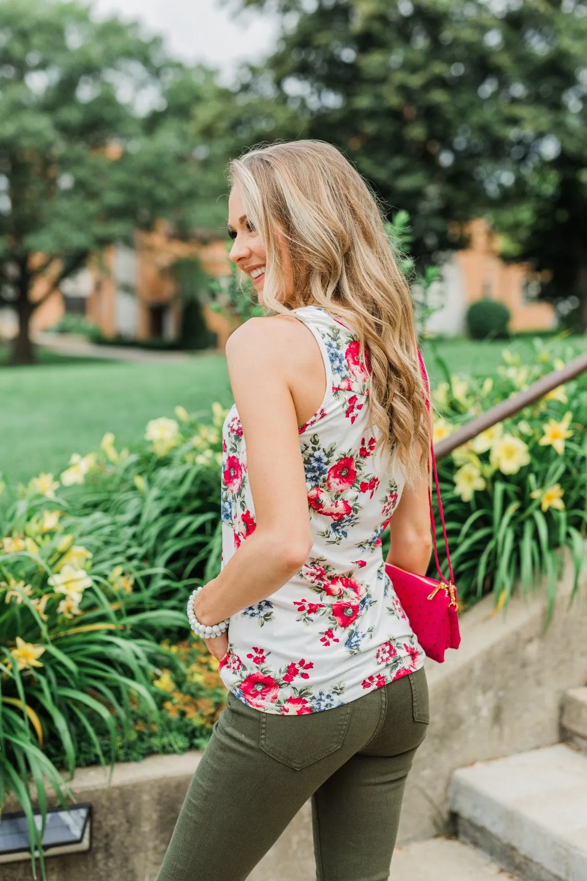 Not Giving Up Floral Tank Top- Ivory