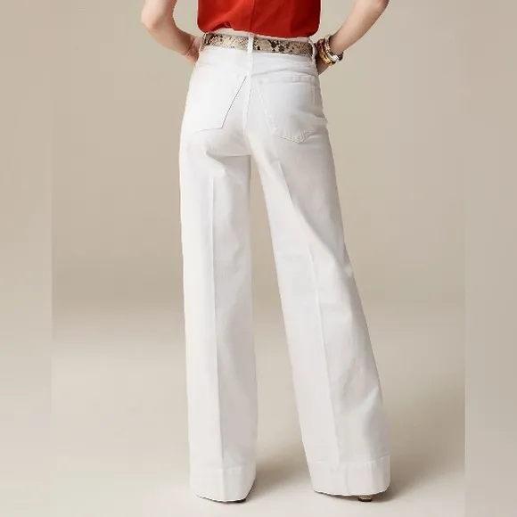 NWT J. Crew Wide-Leg Denim Trouser in White, High Rise, Wide Cuffs Sizes 30 &amp; 32