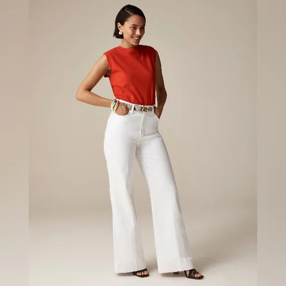 NWT J. Crew Wide-Leg Denim Trouser in White, High Rise, Wide Cuffs Sizes 30 &amp; 32