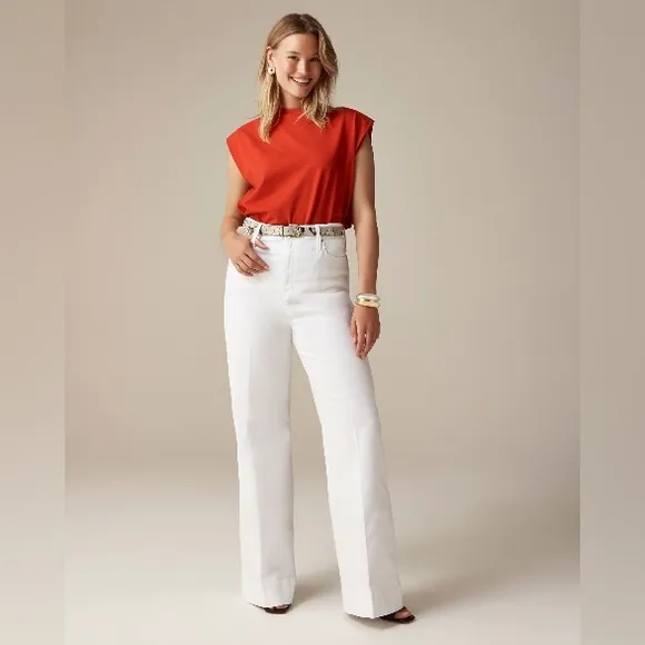 NWT J. Crew Wide-Leg Denim Trouser in White, High Rise, Wide Cuffs Sizes 30 &amp; 32