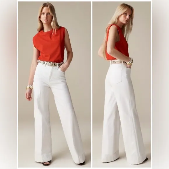 NWT J. Crew Wide-Leg Denim Trouser in White, High Rise, Wide Cuffs Sizes 30 &amp; 32