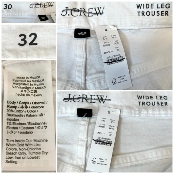 NWT J. Crew Wide-Leg Denim Trouser in White, High Rise, Wide Cuffs Sizes 30 &amp; 32