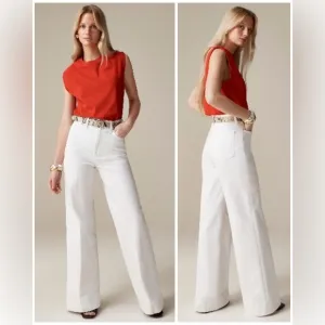 NWT J. Crew Wide-Leg Denim Trouser in White, High Rise, Wide Cuffs Sizes 30 &amp; 32