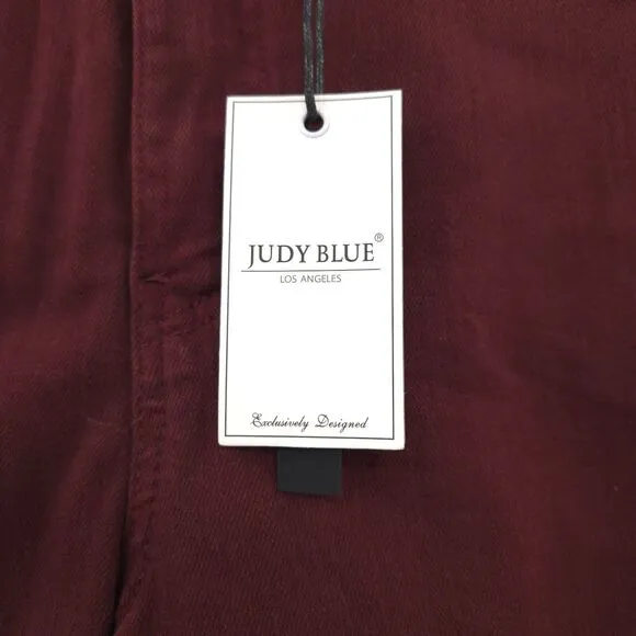 NWT Judy Blue Eva High Rise Tummy Control Burgundy Wide Leg Crop Jeans Size 7/28