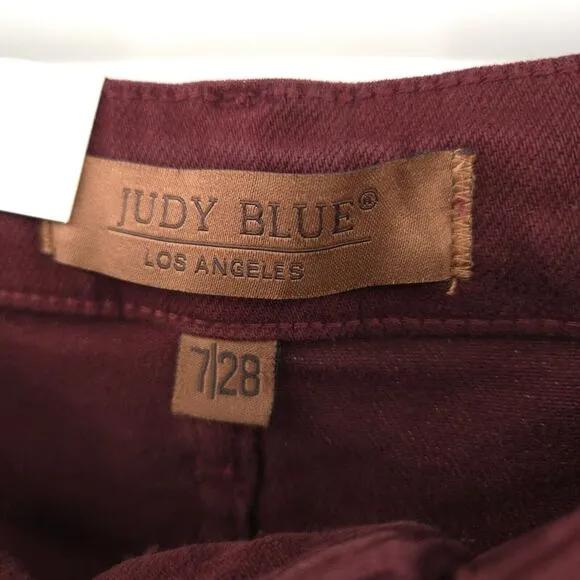 NWT Judy Blue Eva High Rise Tummy Control Burgundy Wide Leg Crop Jeans Size 7/28