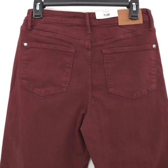 NWT Judy Blue Eva High Rise Tummy Control Burgundy Wide Leg Crop Jeans Size 7/28