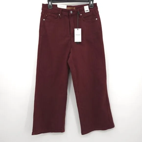 NWT Judy Blue Eva High Rise Tummy Control Burgundy Wide Leg Crop Jeans Size 7/28