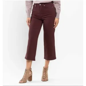 NWT Judy Blue Eva High Rise Tummy Control Burgundy Wide Leg Crop Jeans Size 7/28