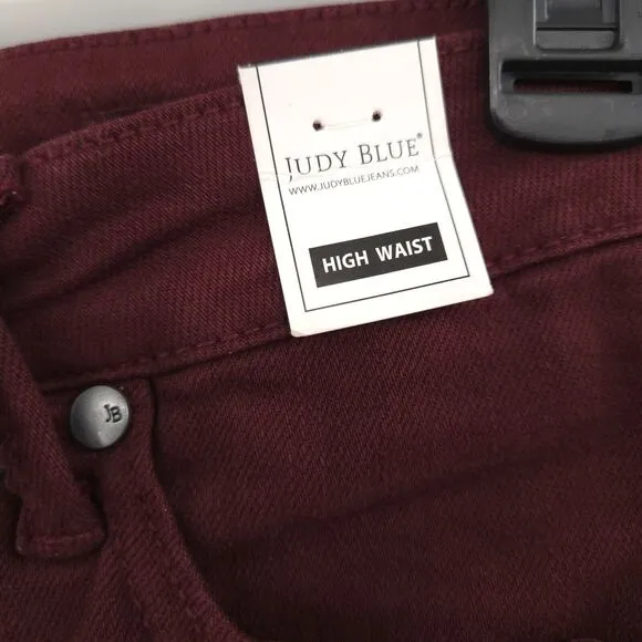 NWT Judy Blue Eva High Rise Tummy Control Burgundy Wide Leg Crop Jeans Size 7/28