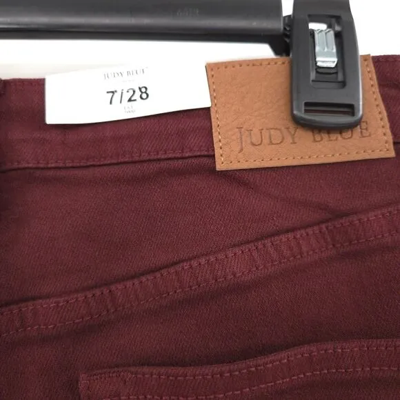 NWT Judy Blue Eva High Rise Tummy Control Burgundy Wide Leg Crop Jeans Size 7/28