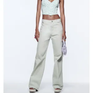 NWT ZARA Light Gray-Blue Mid Rise Cargo Carpenter Wide Leg Jeans 4