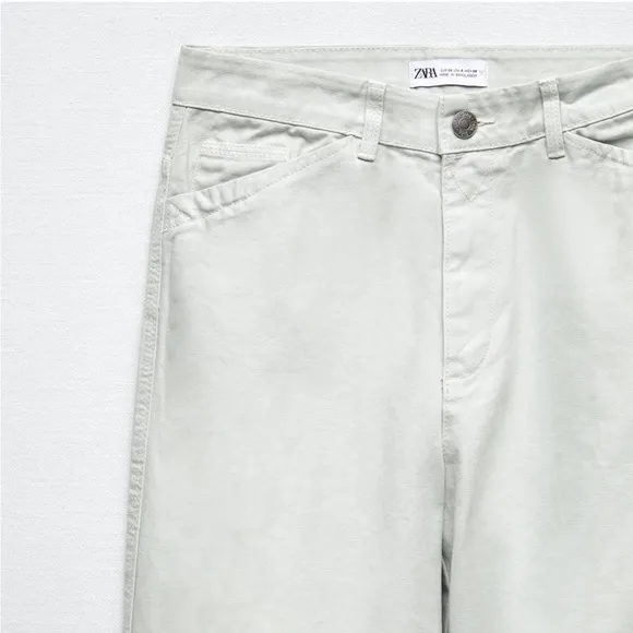 NWT ZARA Light Gray-Blue Mid Rise Cargo Carpenter Wide Leg Jeans 4