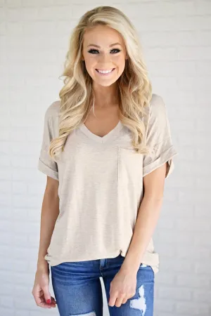Oatmeal V-Neck Pocket Tee