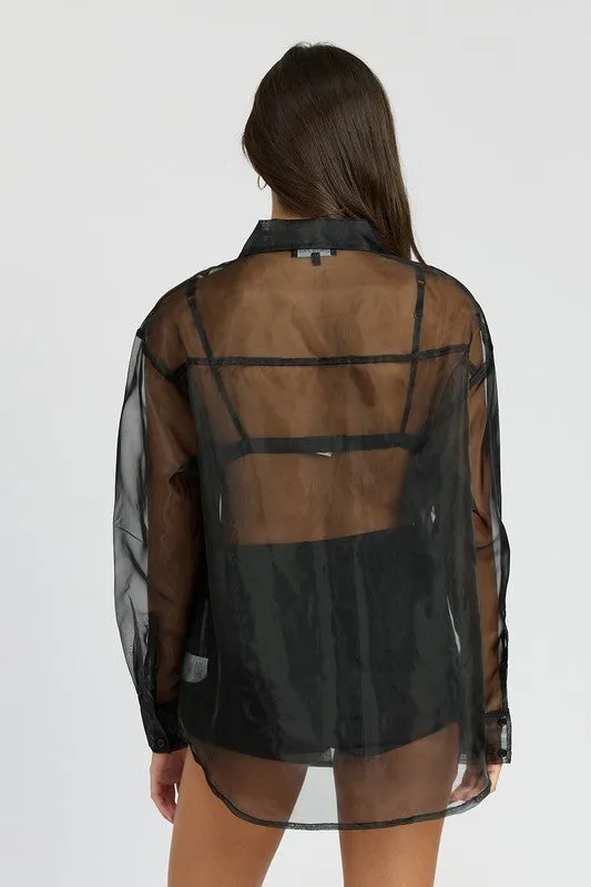 Oversized Organza Button Up Shirt