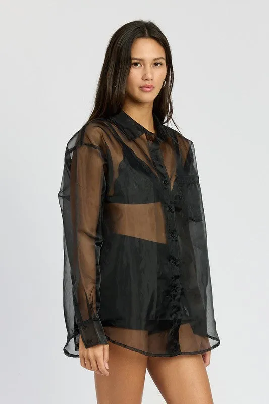 Oversized Organza Button Up Shirt