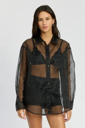 Oversized Organza Button Up Shirt