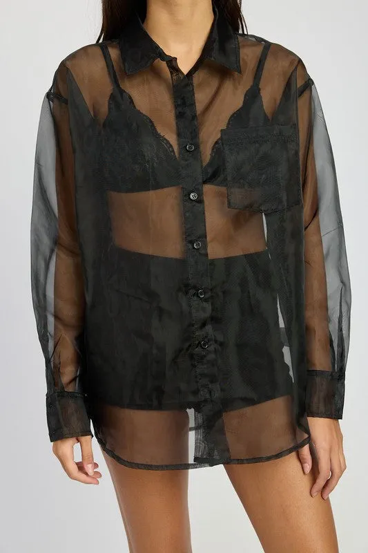 Oversized Organza Button Up Shirt