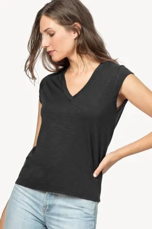 PA2091 rib trim v neck-black : xs