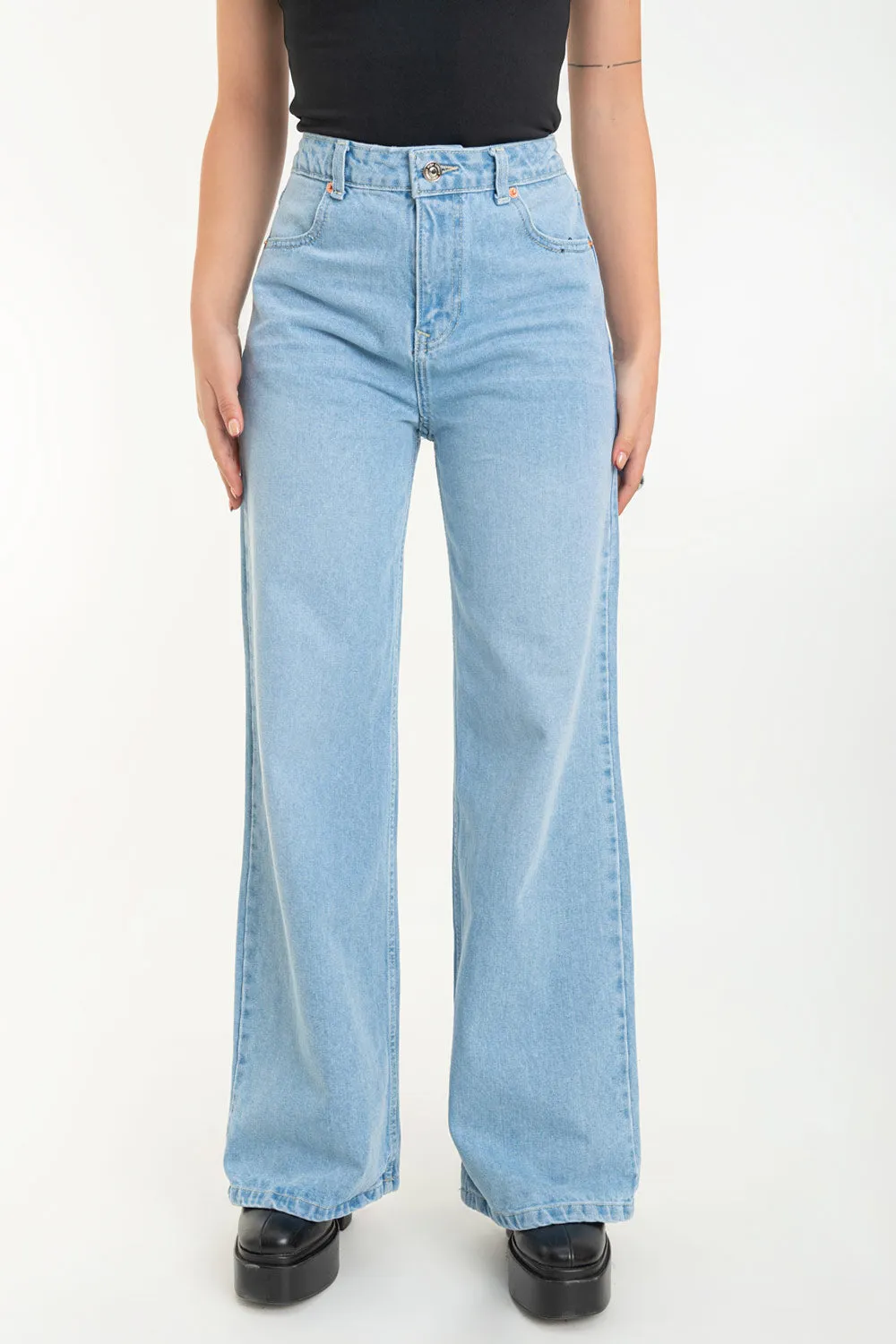 Pantalón wide leg de denim tiro alto