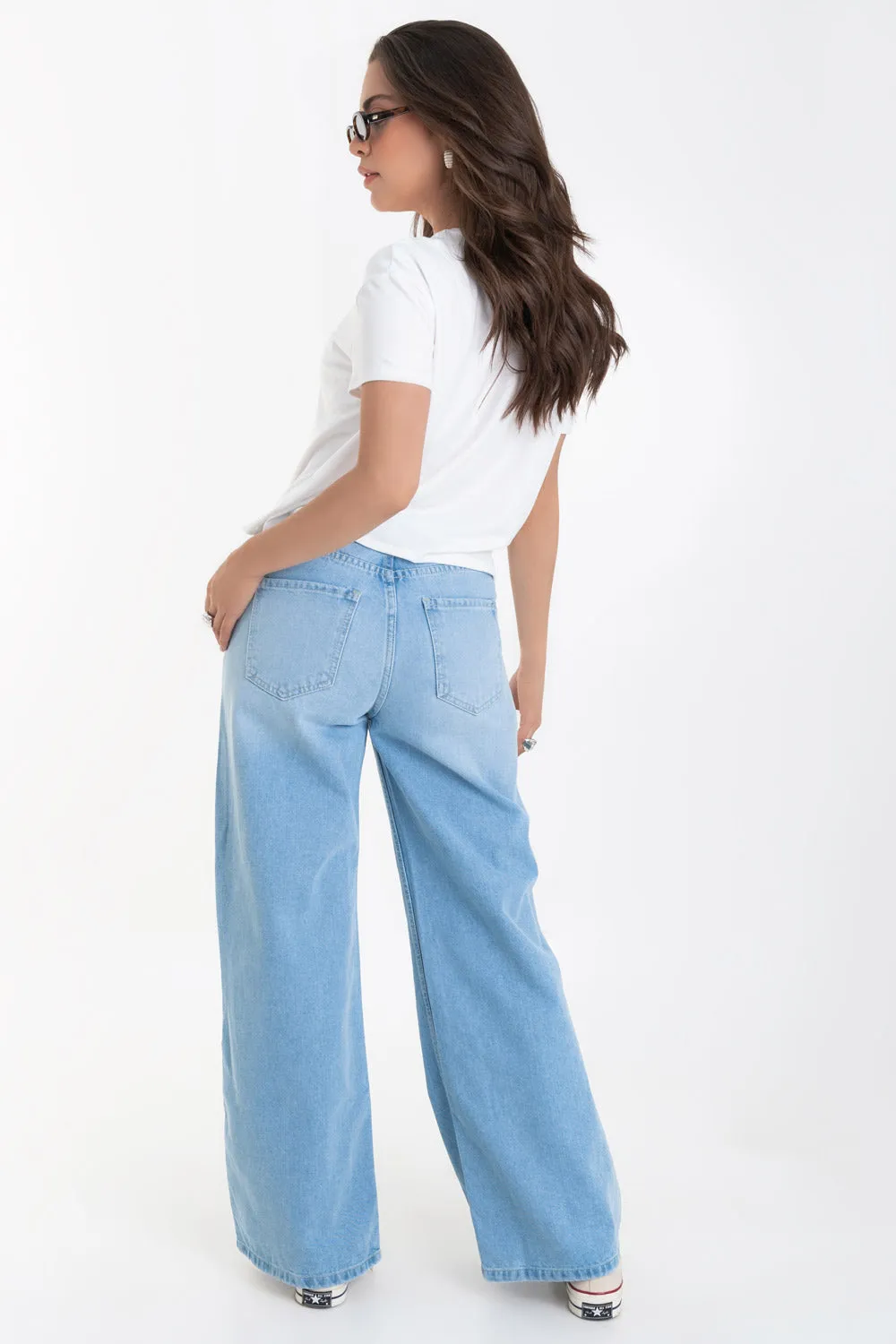 Pantalón wide leg de denim tiro alto