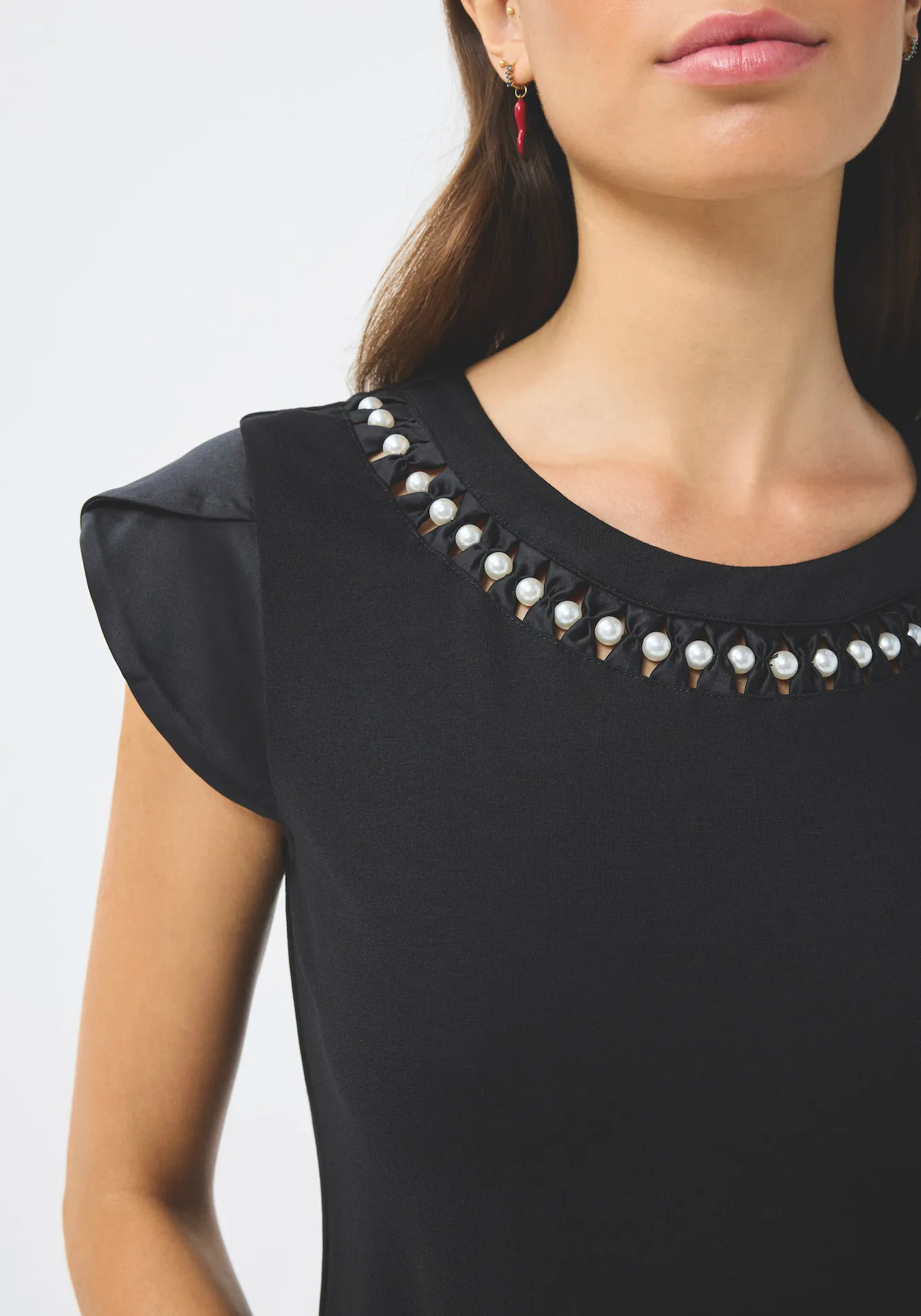 Pearl Neckline Blouse- Black