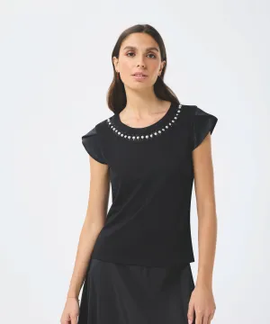 Pearl Neckline Blouse- Black