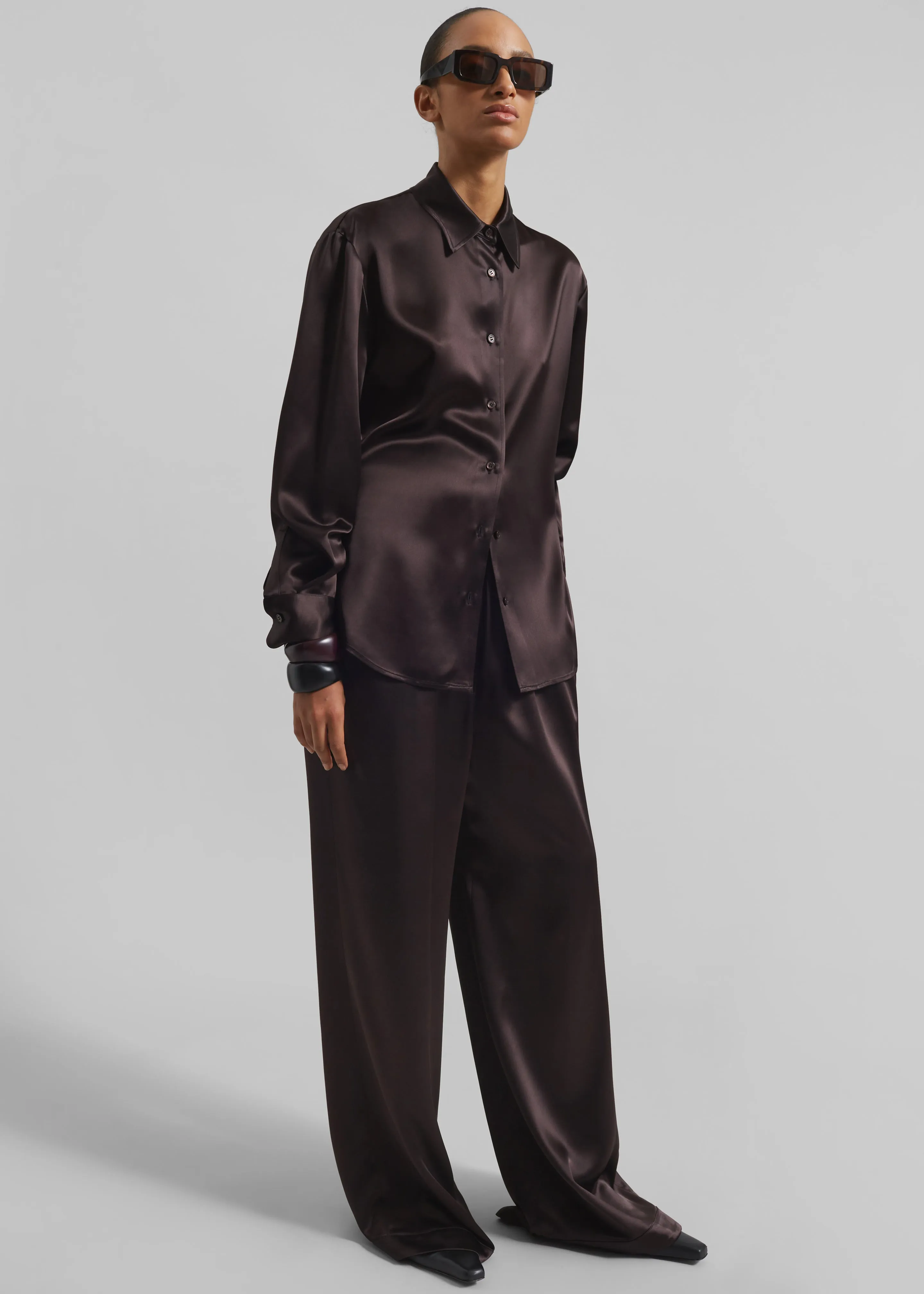 Peri Satin Shirt - Brown
