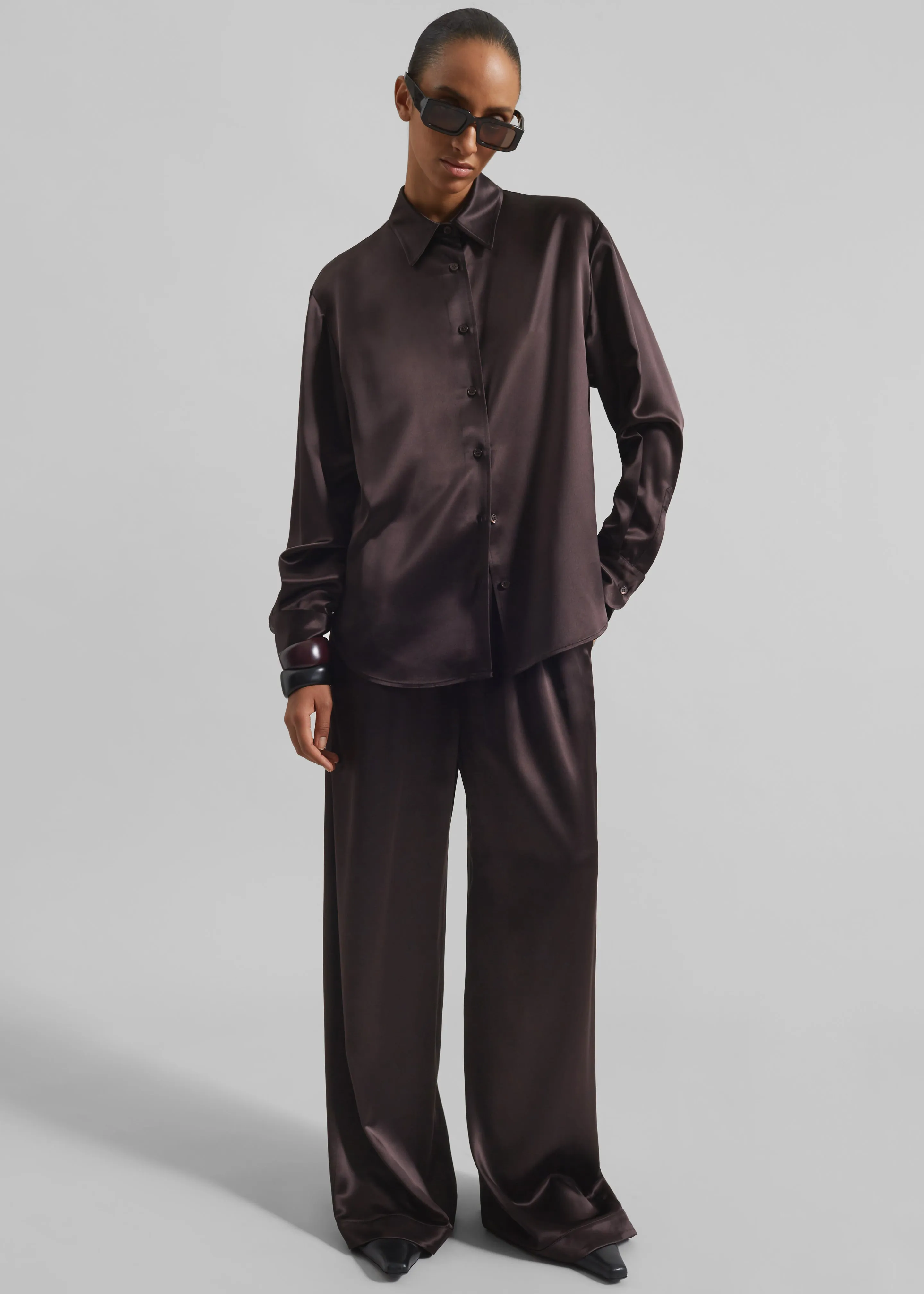 Peri Satin Shirt - Brown