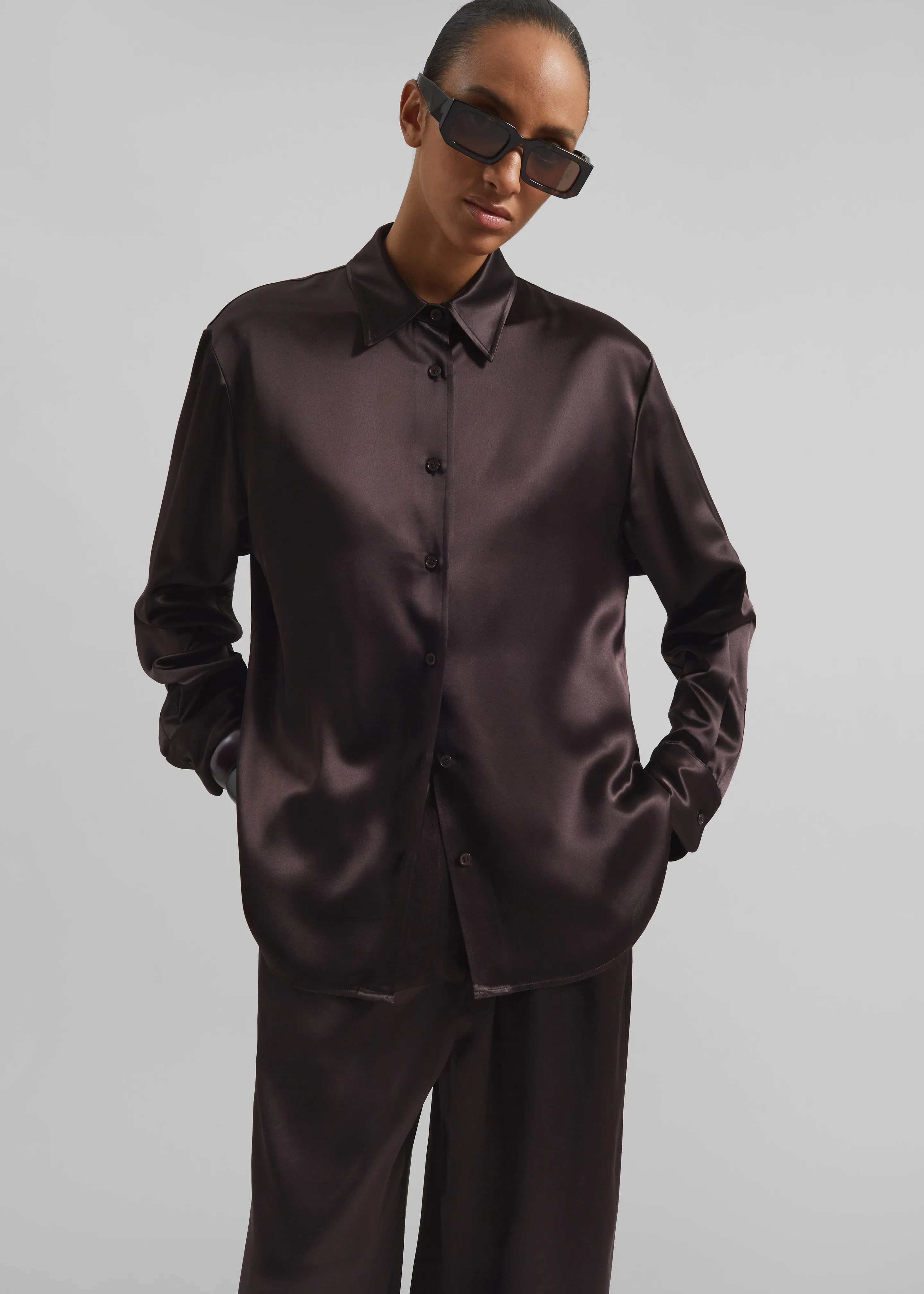 Peri Satin Shirt - Brown