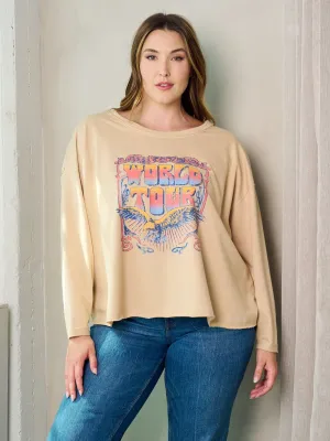 PLUS SIZE LONG SLEEVE GRAPHIC TOP