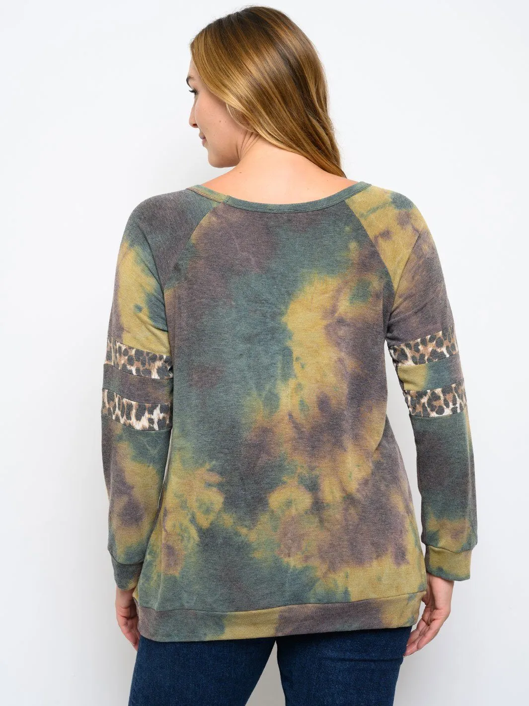 PLUS SIZE LONG SLEEVE TIE DYE TOP
