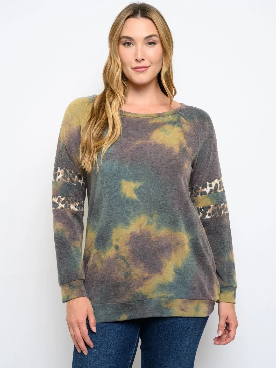 PLUS SIZE LONG SLEEVE TIE DYE TOP