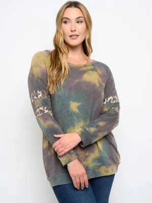 PLUS SIZE LONG SLEEVE TIE DYE TOP