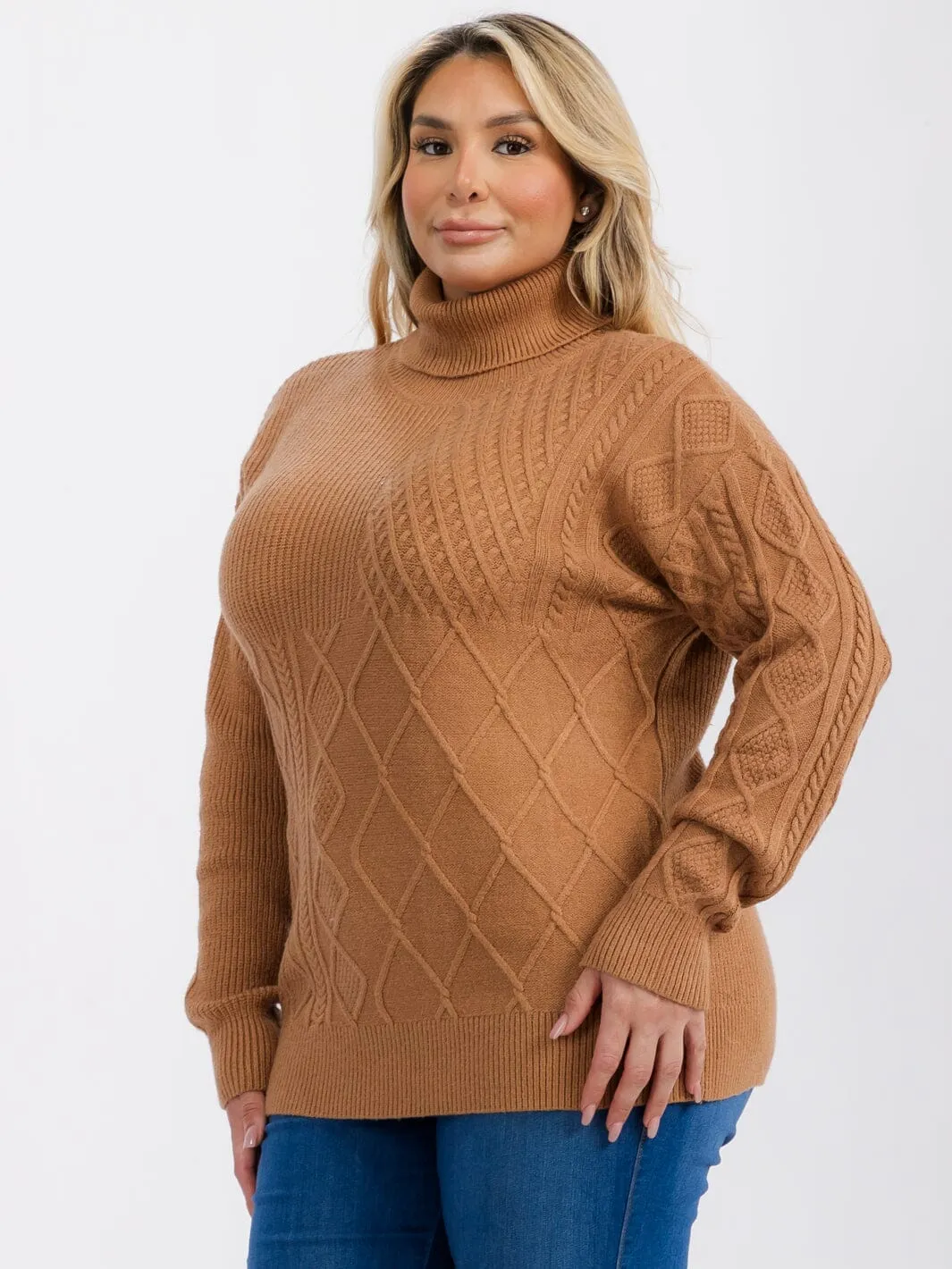 PLUS SIZE LONG SLEEVE TURTLE NECK DETAILED PULLOVER SWEATER