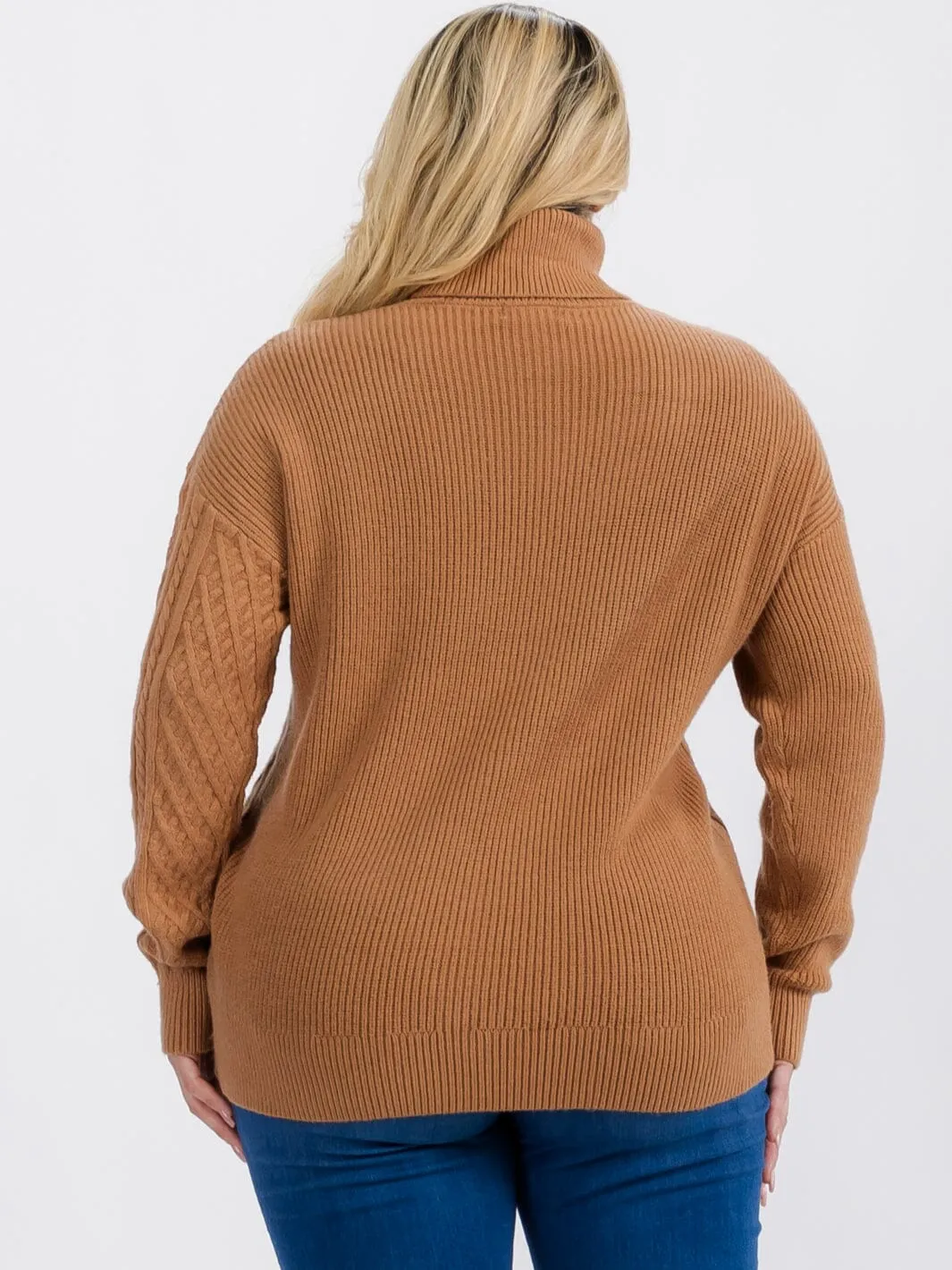 PLUS SIZE LONG SLEEVE TURTLE NECK DETAILED PULLOVER SWEATER