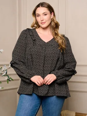 PLUS SIZE LONG SLEEVE V-NECK FLORAL TUNIC TOP