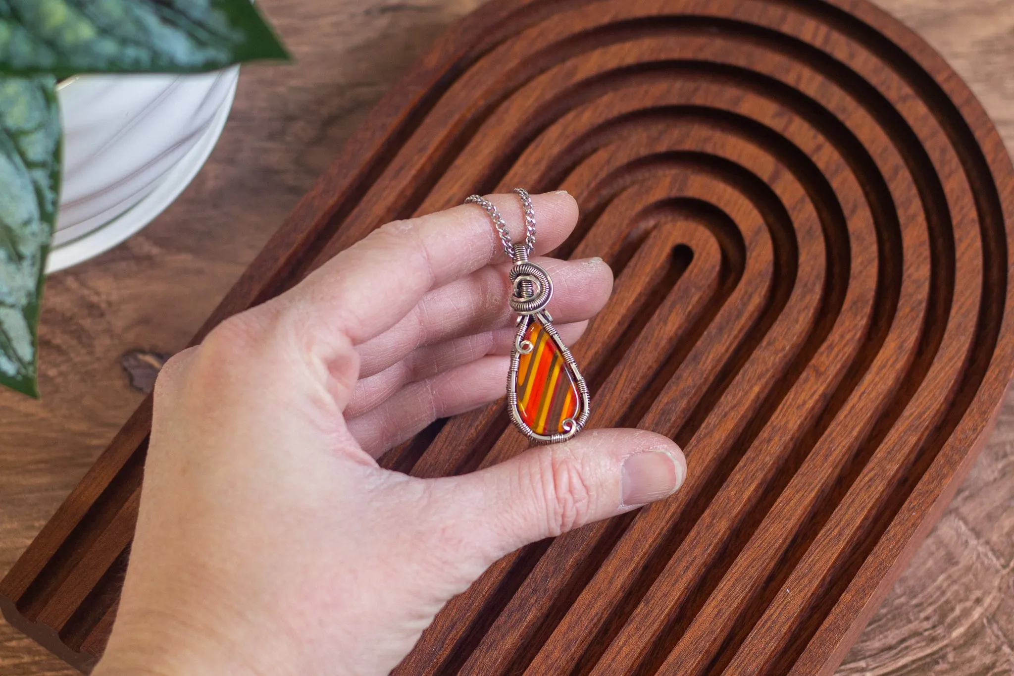 "Shades of Fall" Sterling Silver Teardrop Pendant
