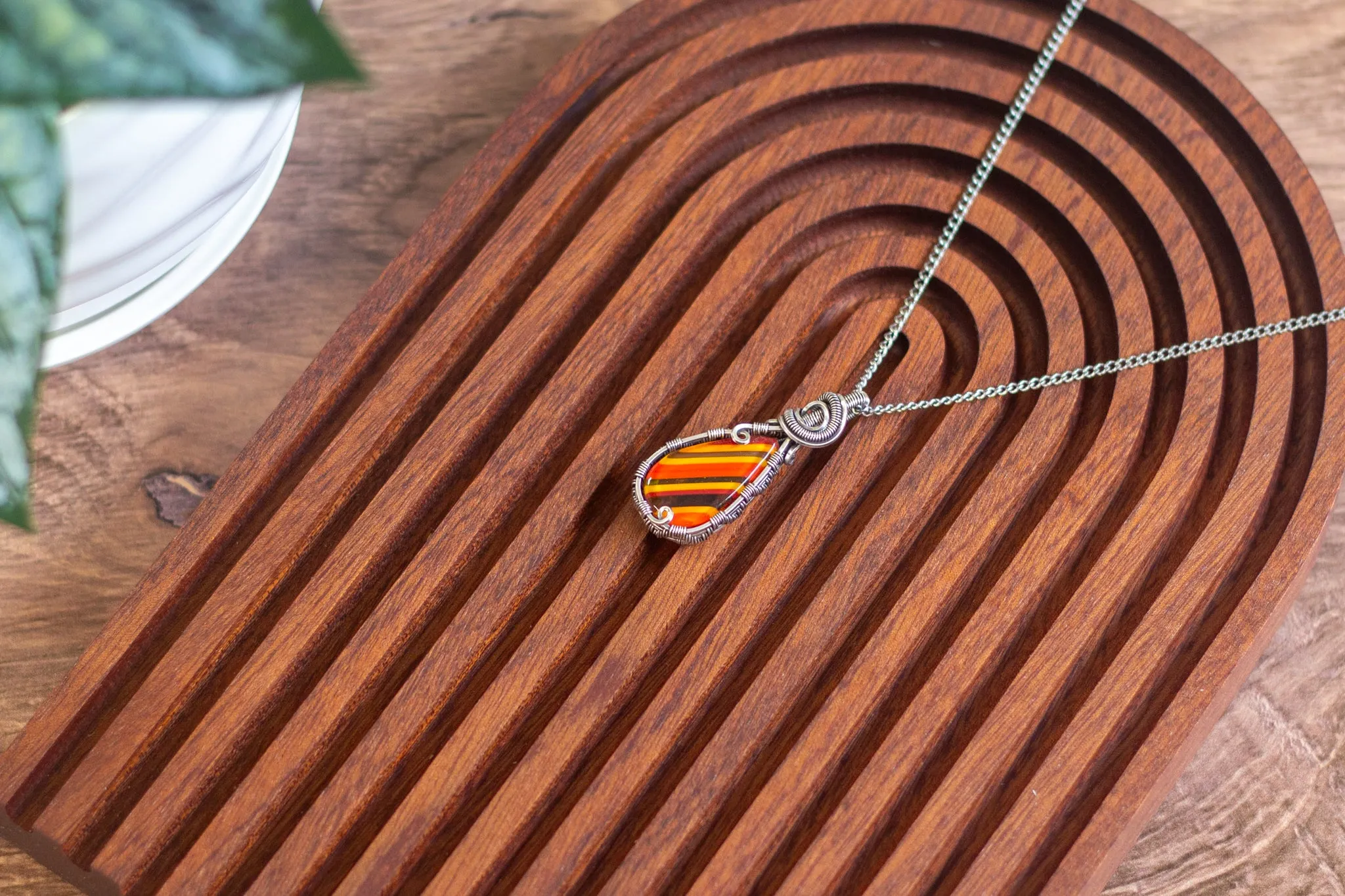 "Shades of Fall" Sterling Silver Teardrop Pendant