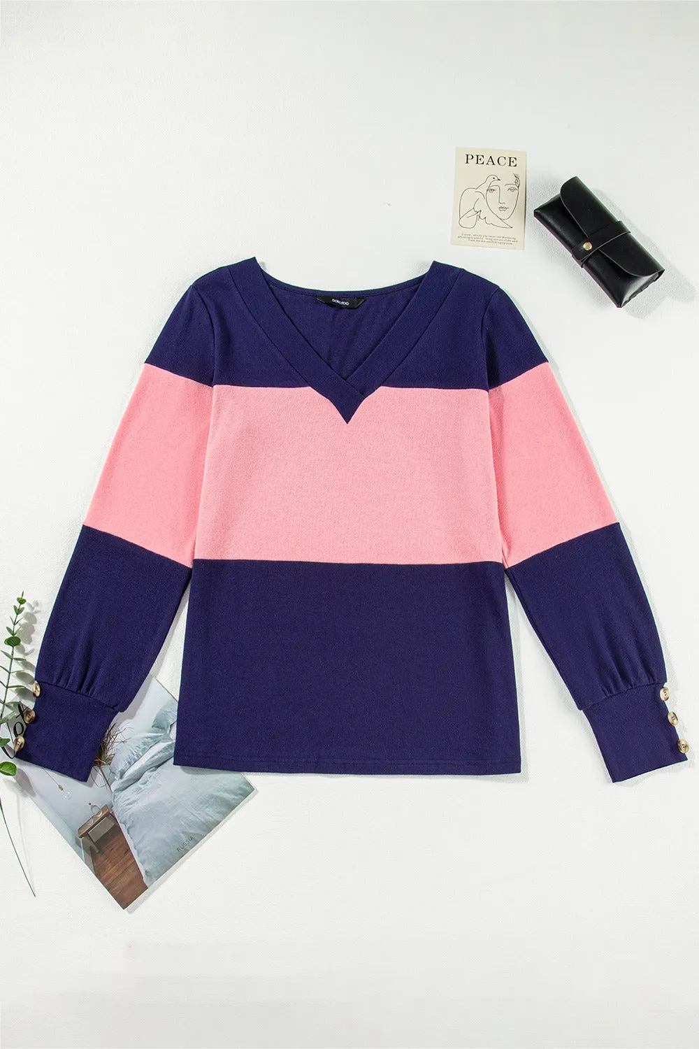 Rachel Color Block V-Neck Long Sleeve Top