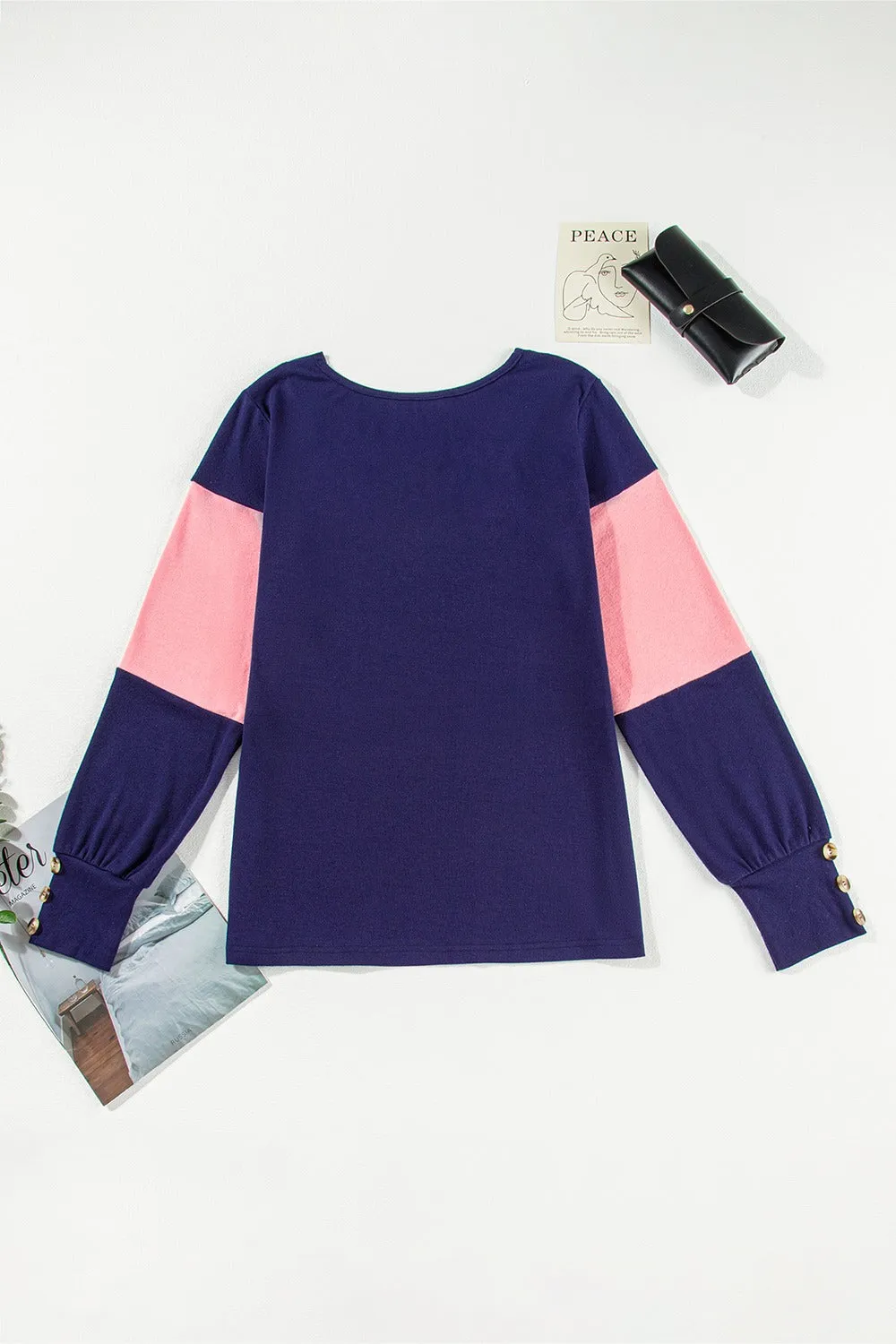 Rachel Color Block V-Neck Long Sleeve Top