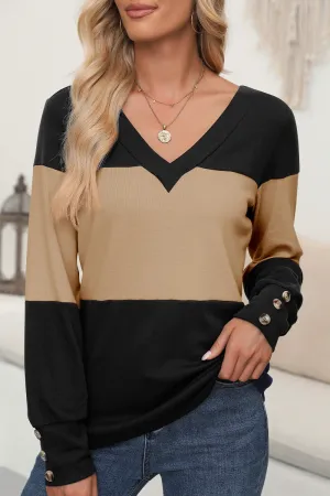 Rachel Color Block V-Neck Long Sleeve Top